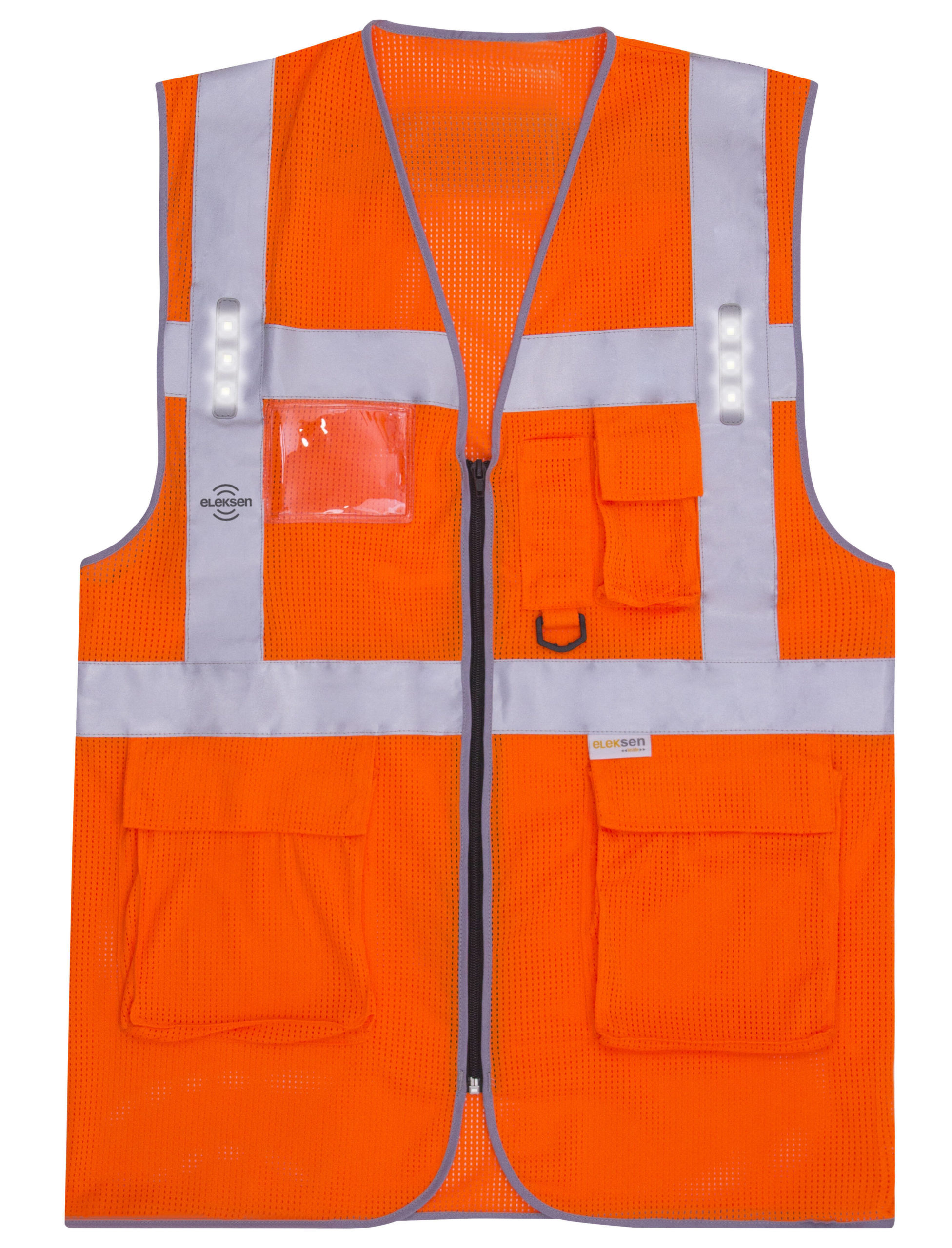 Gilet haute visibilité, multi-poches, bandes réfléchissantes bicolores  verticales et horizontales Orange AV Jaune AV